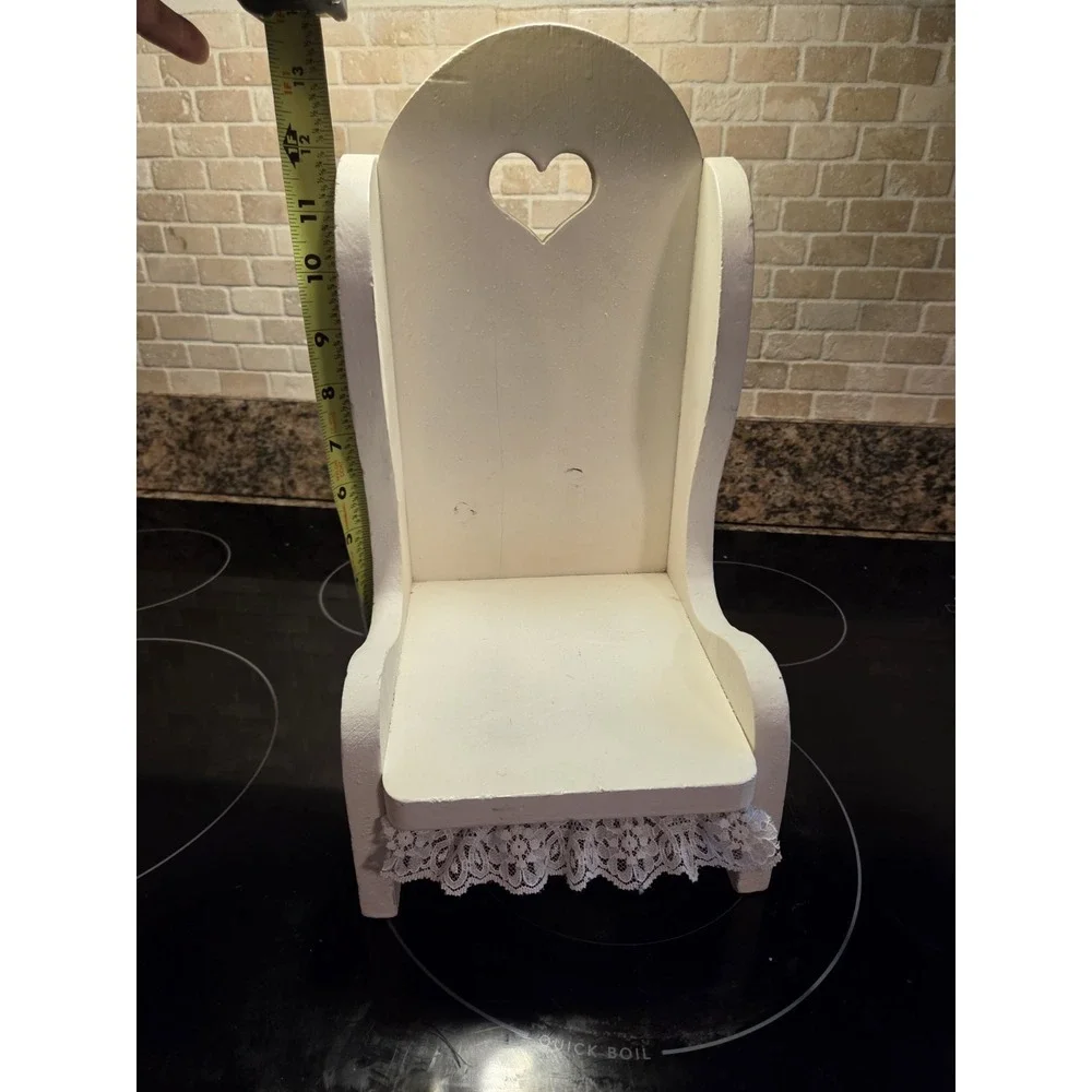 Vintage White Wooden Heart Doll Chair/Plant Stand - Picture 6 of 7